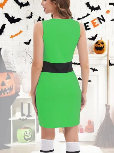 Vista 6 de Disfraz de Halloween para mujer, sin mangas, vestido de dibujos animados