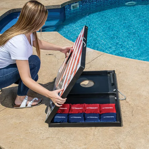 Vista 3 de Triumph Sports - Juegos prémium de 2 x 3 para jugar al cornhole, opciones LED disponibles, 8 bolsas de granos para lanzar y también incluye