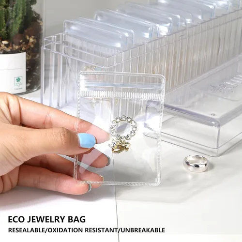 Vista 8 de Organizador de joyas de acrílico, soporte organizador de joyas transparente con 20 bolsas de joyería portátiles antideslustre, estuche de joyería