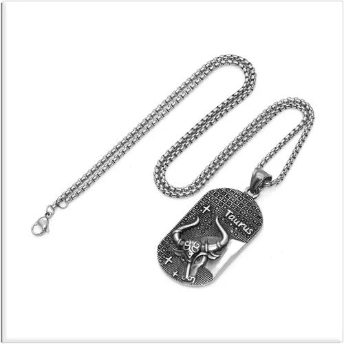 Vista 5 de Xusamss Punk Rock - Collar de cristal con colgante de placa de identificación de acero de titanio con doce constelaciones, cadena de caja de 24