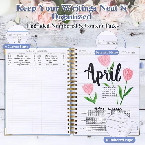Vista 2 de Cuadernos de diario A5, cuaderno de espiral de tapa dura, cuaderno de cuero para mujeres y niñas, cuaderno de rayas universitarias con páginas