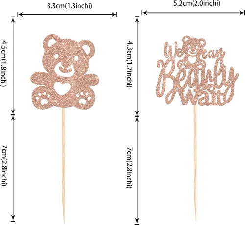 Vista 2 de Rsstarxi Paquete de 24 Adornos para Cupcakes We Can Bearly Wait con Purpurina de Oso para Baby Shower, Palillos Decorativos para Cupcakes