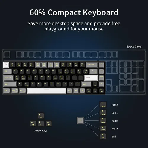 Vista 2 de Newmen GM681 - Teclado mecánico, 68 teclas, compacto, USB, 60% personalizado, retroiluminado con LED, intercambiable en caliente, pequeño teclado