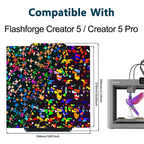 Vista 2 de para Flashforge Creator 5/Creator 5 Pro Build Plate H2H Estrella+Escama