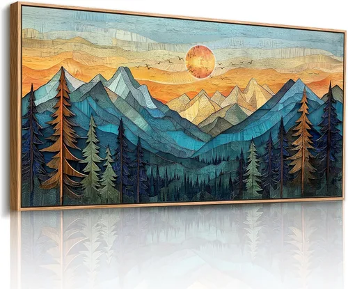 Vista 12 de imjiayu Arte de pared de árbol de la vida, arte de pared grande, decoración de pared azul, impresiones en lienzo de paisaje abstracto, pinturas