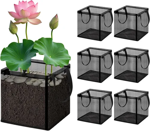 Vista 8 de Bolsas de plantación acuática con asas, maceta de estanque acuático de 7.8 pulgadas para estanque, bolsas de cultivo cuadradas, bolsas de tela