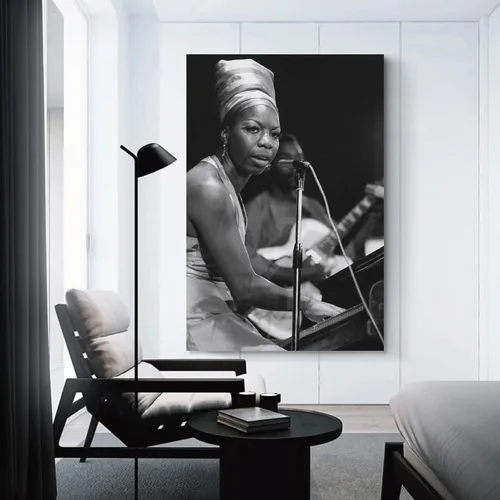 Vista 3 de Póster vintage de Pianist Nina Simone en blanco y negro para el hogar, dormitorio, oficina, arte de pared, impresión de pintura, póster de 12 x 18