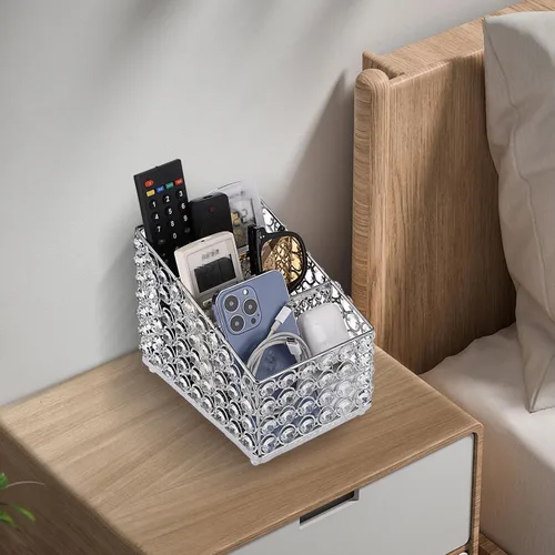 Vista 3 de Sumnacon Soporte de control remoto de cristal para mesa, magnífico soporte remoto de TV con 3 ranuras, elegante organizador de control remoto