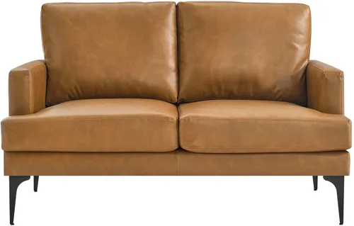 Vista 5 de Modway Evermore - Sofá biplaza de cuero vegano y metal de estilo moderno en color marrón