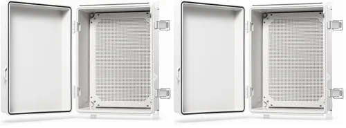 Vista 22 de QILIPSU - Caja de conexiones de acero inoxidable con tapa, bisagras y placa de montaje, universal, impermeable IP67, plástico ABS, gris, recinto