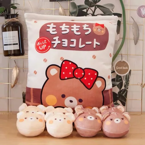 Vista 6 de Nenalayo Linda Bolsa de Juguete de Peluche de Oso de Chocolate, Cojín Decorativo Suave, Juguetes de Animales de Peluche, Regalos Creativos