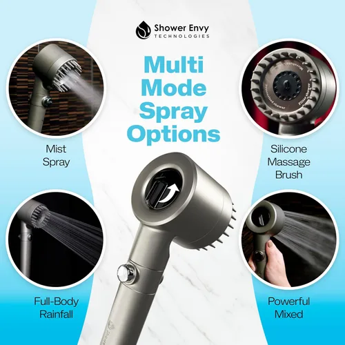 Vista 5 de Shower envy Pure X - Cabezal de ducha filtrado, alta presión, múltiples modos de pulverización, palanca de pausa de flujo, purificador de agua dura