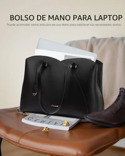 Vista 7 de LOVEVOOK Bolso de mano para laptop para mujeres, bolsos de trabajo, bolso para laptop para maestros, bolso de computadora de cuero, carteras Negro