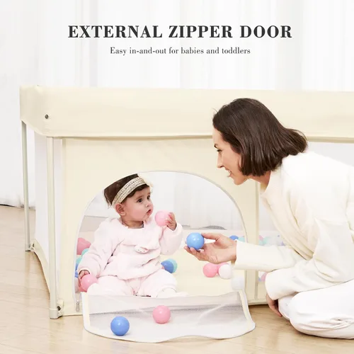 Vista 2 de Corralito plegable para bebés de 50 x 50 pulgadas, listo para usar fuera de la caja, para bebés y niños pequeños, patio de juegos portátil con malla