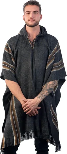 Vista 5 de Poncho con capucha de alpaca para hombre, cálido y suave, capa