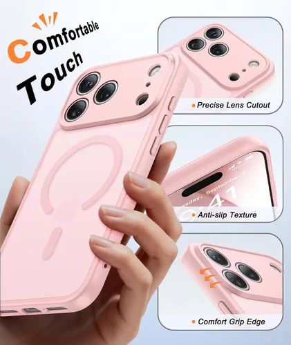 Vista 1108 de FNTCASE Funda para iPhone 17 Pro: Fundas delgadas translúcidas de color azul claro compatibles con MagSafe, protección completa de la cámara