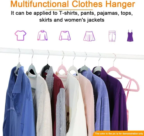Vista 5 de Paquete de 50 + 10 perchas de terciopelo antideslizantes para ropa para trajes, perchas para ahorrar espacio de 15 a 20 libras, perchas resistentes