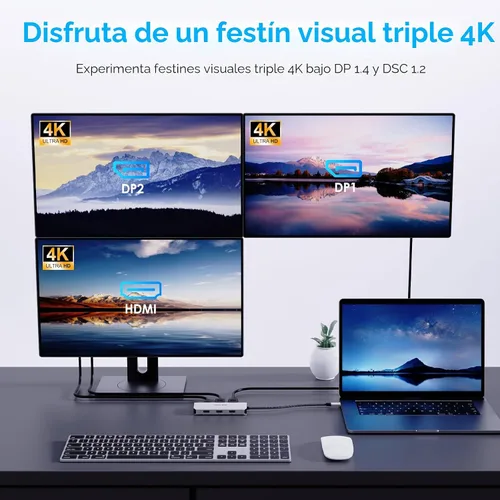 Vista 4 de WAVLINK Estación de acoplamiento para portátil, monitores cuádruples
