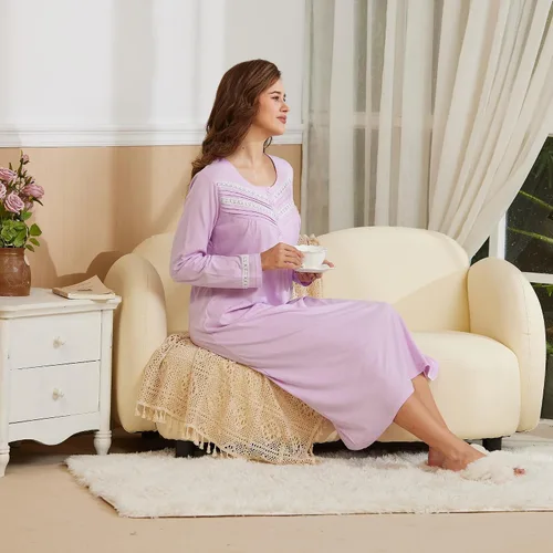 Vista 8 de Keyocean. - Camisón largo para mujer, de algodón, suave, ligero, ropa de dormir y de descanso para el verano.
