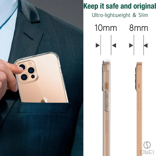 Vista 9 de ONES Funda delgada transparente para iPhone 12 Pro Max - Protector de silicona TPU suave con protección militar contra caídas, bolsas de aire a