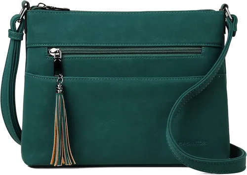 Vista 8 de MASINTOR Bolsos cruzados para mujer, bolso cruzado ligero y mediano, de cuero suave, bolsos de hombro para mujer con borla