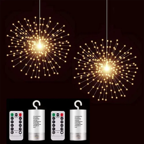 Vista 12 de PXBNIUYA 200 luces LED de esfera colgantes, luces de estallido estelar a pilas, 8 modos de control remoto regulable, alambre de cobre impermeable