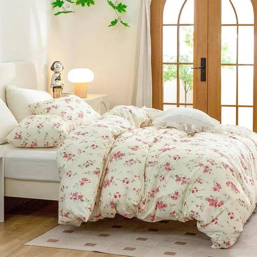 Vista 5 de Jane yre Juego de funda de edredón tamaño Queen floral, microfibra cepillada de 3 piezas, estilo jardín, patrón floral, con cierre de cremallera