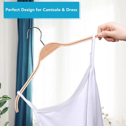 Vista 5 de JS Hanger Perchas de madera ligeras antideslizantes – Paquete de 10 perchas de madera resistentes con rayas suaves para camisola, chaqueta, ropa