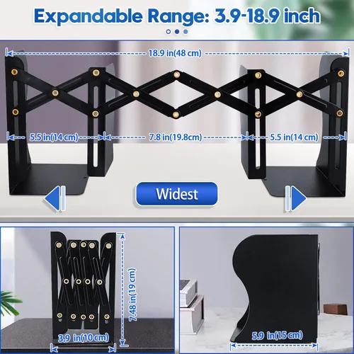 Vista 6 de Extremo de libro resistente para sostener libros, sujetalibros ajustable para estantes, organizador de libros decorativo para escritorio, resistente