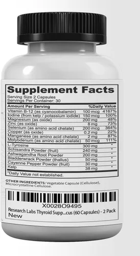 Vista 5 de Research Labs Apoyo para la tiroides + suplemento de yodo - Energía, metabolismo, enfoque (120 cápsulas en total) - Paquete de 2. Apoya los niveles