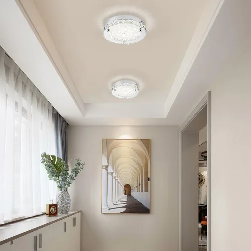 Vista 9 de Lámpara de techo de cristal de montaje empotrado, moderna lámpara de techo LED de 4000 K, lámpara de techo redonda de 8 pulgadas para espacios