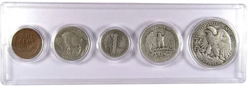 Vista 2 de Juego de 5 monedas coleccionables de 1934 en buen o mejor estado para regalo