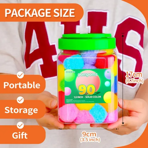 Vista 5 de Eppingwin 300 pompones multicolor de 1 pulgada + 90 pompones de 1.5 pulgadas, pompones para proyectos de manualidades y manualidades