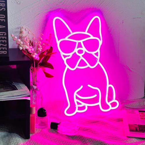 Vista 4 de Letrero de neón de Bulldog Francés con gafas LED de luces de neón Fench Bulldog Accesorios Decoración Frenchie Bulldog Francés Regalos