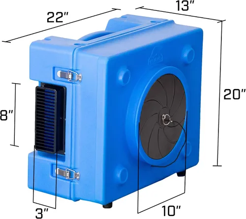 Vista 2 de B-Air RA-650 HEPA purificador de aire comercial industrial purificador de aire Máquina de aire negativo para restauración de daños por agua, azul
