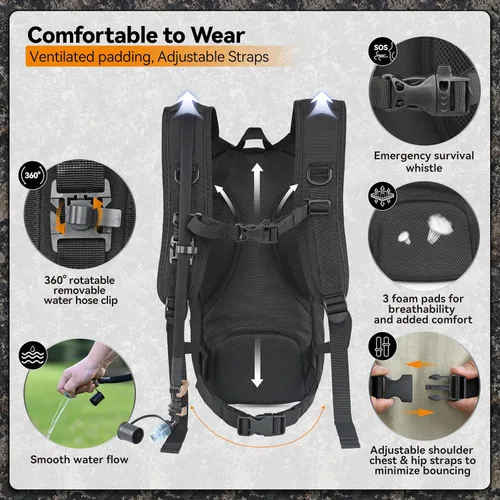 Vista 4 de MARCHWAY Mochila de Hidratación Táctica Molle con Vejiga de Agua de TPU de 2.5L, Mochila Militar Organizada de Perfil Bajo para Senderismo, Negro