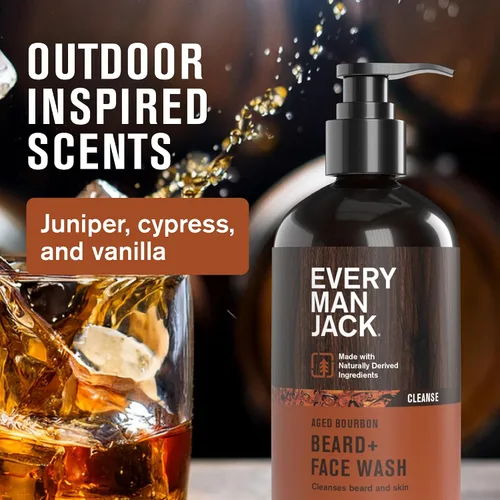 Vista 4 de Every Man Jack Kit completo de cuidado de barba para hombres, bourbon envejecido, set de regalo Cleansing Beard & Face Wash, Soothing Lotion