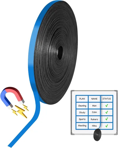 Vista 10 de Rollo de cinta magnética, cinta magnética de 30 pies x 1/4 pulgadas para pizarra blanca, bordes magnéticos reutilizables y divisores para aula