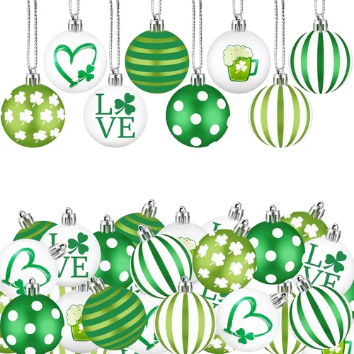 Vista 8 de Libima 40 adornos para árbol del día de San Patricio, decoración colgante del día de San Patricio, bolas de trébol irlandés, decoraciones