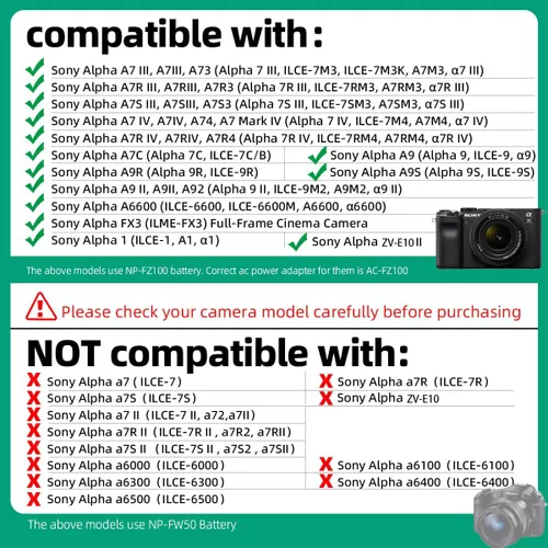 Vista 4 de NP-FZ100 Acoplador de CC de batería ficticia Cable USB-C PD Kit de adaptador de repuesto AC-FZ100 AC adaptador de corriente para cámaras Sony Alpha