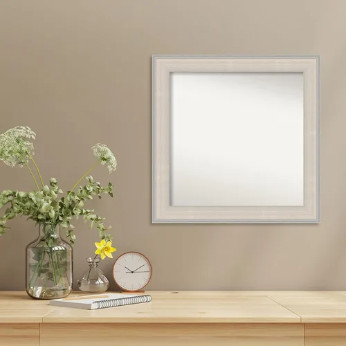 Vista 4 de Amanti Art Espejo de baño blanco para sobre el fregadero, 25 x 25 pulgadas, espejo de tocador cuadrado blanco y plateado, marco de madera de cabaña