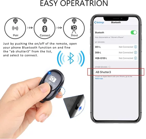 Vista 2 de Control remoto para cámara de teléfono (paquete de 2) para fotos y videos, cámara inalámbrica con disparador remoto compatible con iPhone/teléfono