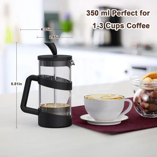 Vista 4 de RAINBEAN Mini cafetera de prensa francesa, 12 onzas, olla de prensa de café para campamento, prensa francesa pequeña, prensa de té y leche espumada