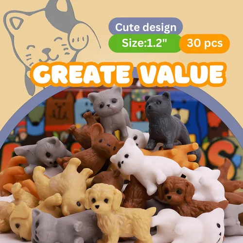 Vista 2 de Entervending - Figuras pequeñas de perros y gatos para niños, juguetes de animales pequeños en caja de regalo, juguetes para mascotas, pequeños