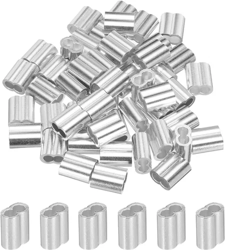 Vista 10 de uxcell 1/4 "0.236 in Aluminio Crimping Loop Sleeve Doble Virola para Cable Cable Cable Línea Extremo, Plata 50pcs