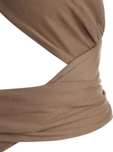 Vista 7 de ZAFUL - Ombliguera cruzada estilo halter de tejido acanalado para mujer camiseta sin mangas tipo con diseño fruncido y con lazos
