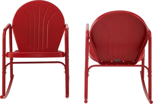 Vista 5 de Crosley Furniture Griffith - Juego de 2 mecedoras de metal retro para exteriores, para porche, terraza, balcón, patio trasero, rojo brillante