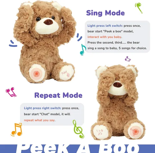 Vista 4 de Hopearl Oso de Peluche Interactivo Peek A Boo Repite lo que Dices Oso de Peluche Musical que Canta y Habla Animal de Peluche Adorable Eléctrico
