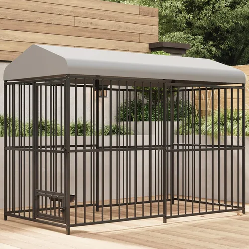 Vista 10 de Perrera para perros grandes, 4 x 4 x 6 pies, perrera grande exterior con cerradura, recintos para perros con cubierta impermeable resistente a