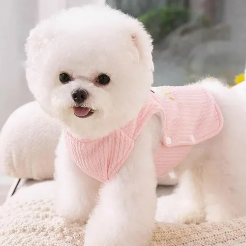 Vista 3 de Suéter de forro polar para perro, bonito chaleco de forro polar para perros pequeños y cachorros, color rosa, caricatura, tema navideño, lavable a